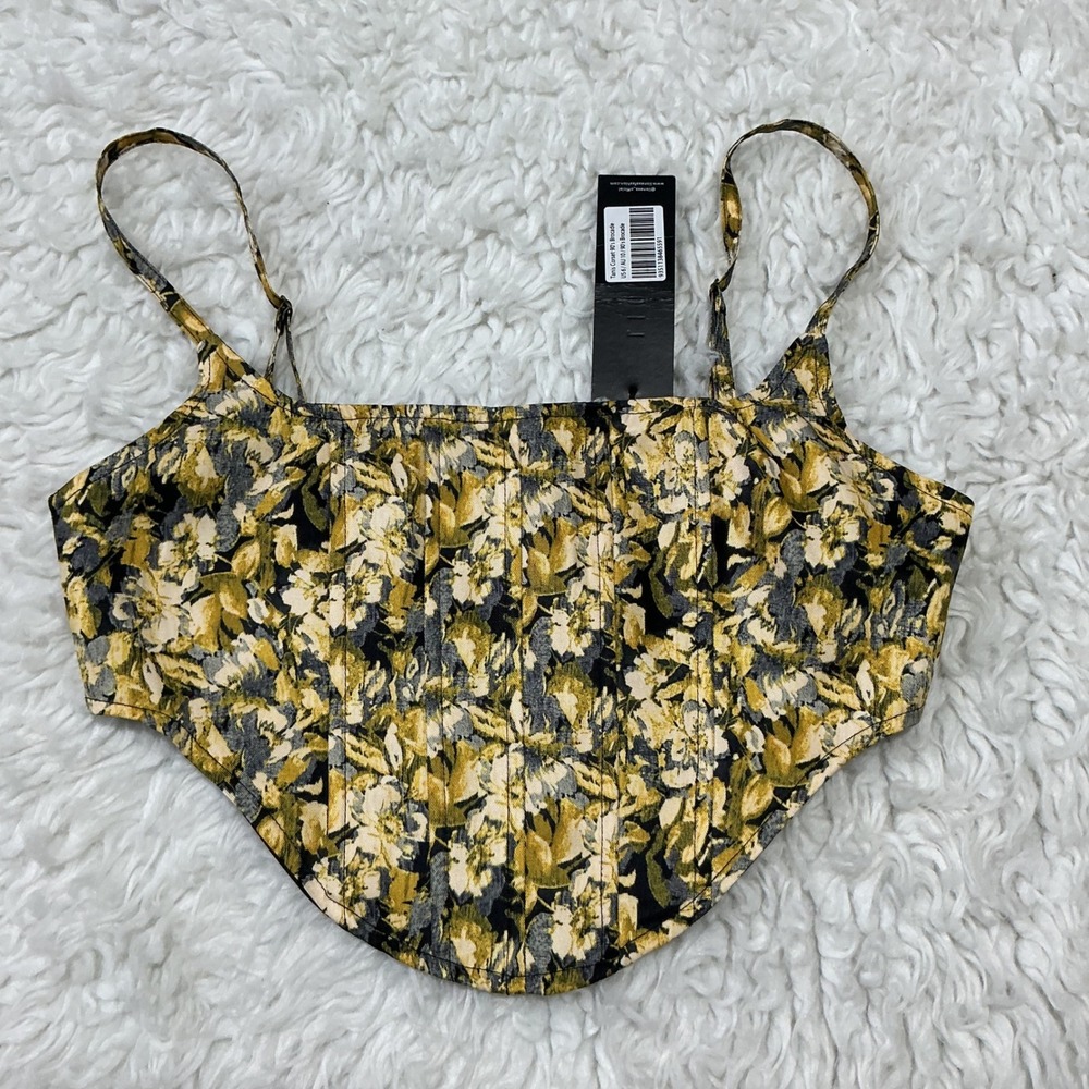 Lioness Tanis Corset 90's Brocade Floral Gold Black Structured Top Size M NEW
